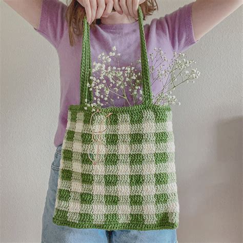 Simple Crochet Gingham Tote Bag Free Pattern Video Tutorial