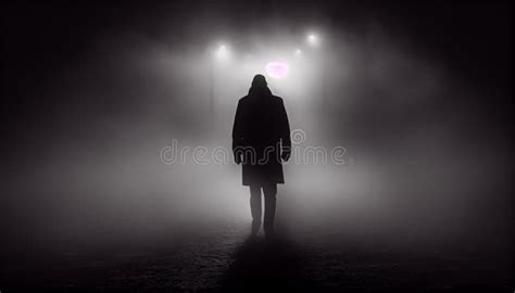 Dark Silhouette Standing In Fog Walking Alone Outdoors Generated By Ai