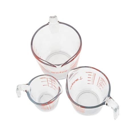 3 Piece Glass Measuring Cup Open Handle Embossed Markings Heat Resistant Clear Ebay