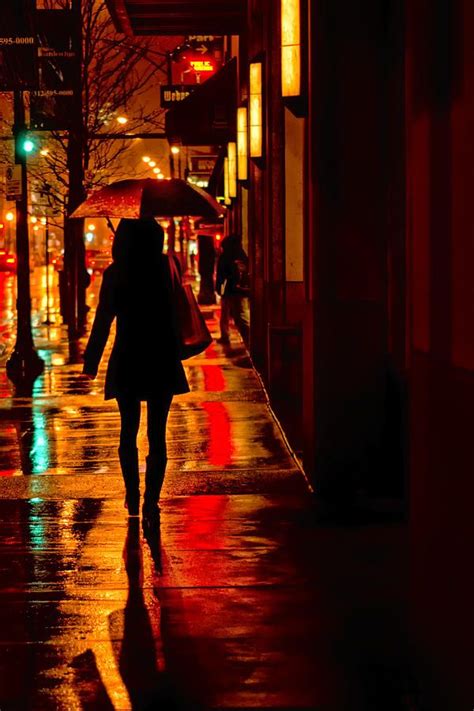 Rain City Night Woman With Umbrella By Nikolyn Mcdonald City Aesthetic City Rain