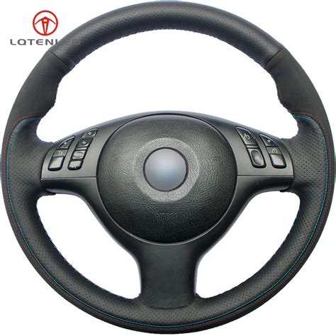 Lqtenleo Black Genuine Leather Suede Car Steering Wheel Cover For Bmw M