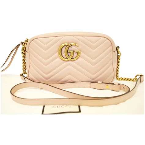 Gucci Gg Marmont Matelasse Small Leather Crossbody Bag Pink Us