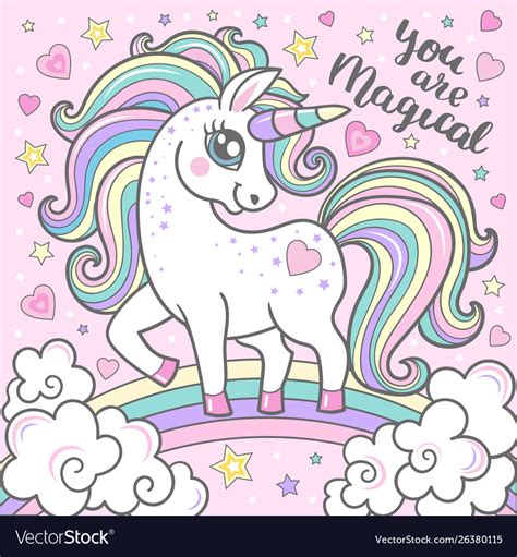 White Cartoon Unicorn With A Rainbow Mane Vector Image