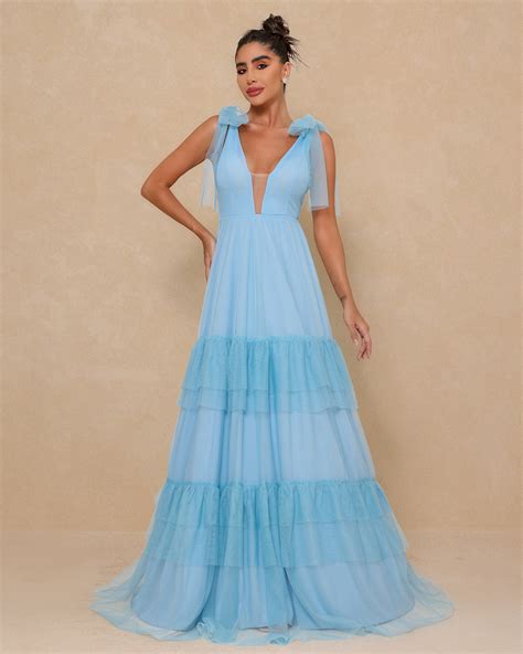 Vestido Longo Azul Serenity Mangas