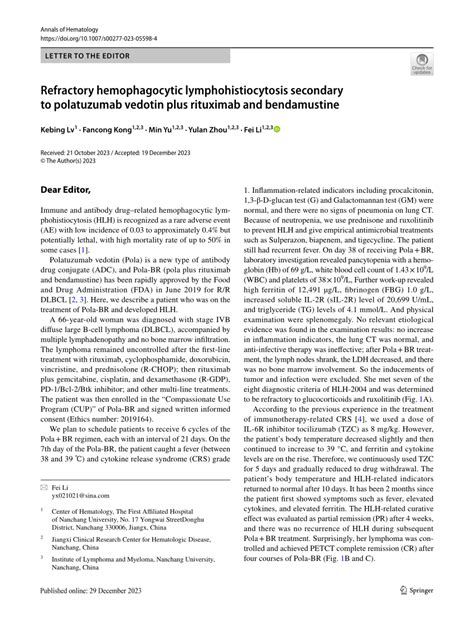 PDF Refractory Hemophagocytic Lymphohistiocytosis Secondary To