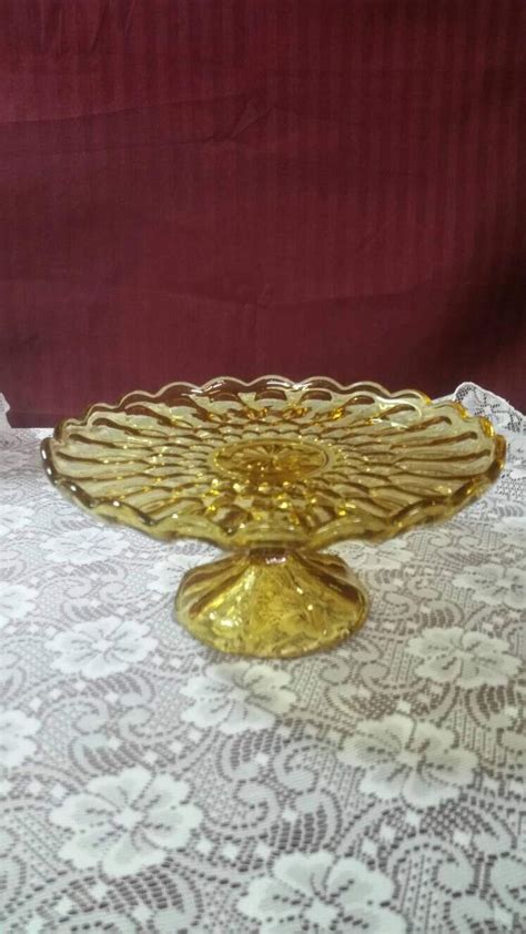 Anchor Hocking Vintage Amber Pedestal Cake Stand Fairfield Etsy Pedestal Cake Stand