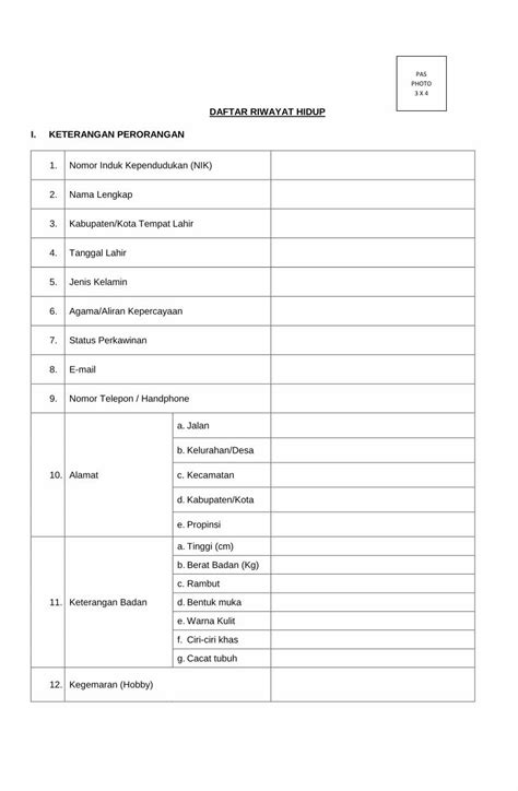 Pdf Daftar Riwayat Hidup I Keterangan Perorangan Filenip Nama