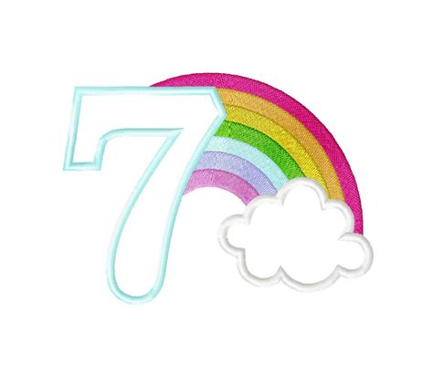 Rainbow in Cloud Birthday Number 7 SEVEN Machine Embroidery - Etsy