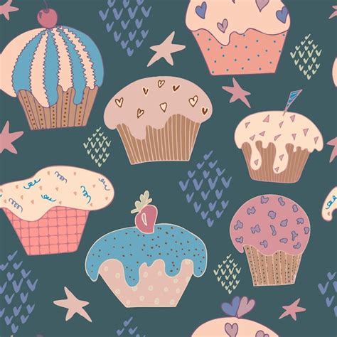 Premium Vector Vector Seamless Pattern Cute Cupcakes