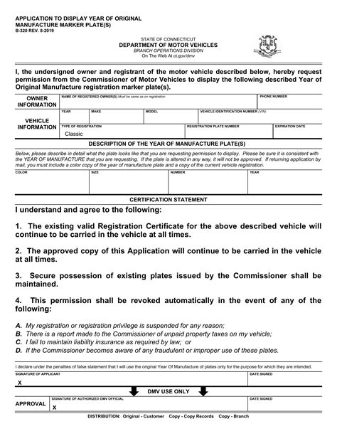 Ct Dmv Form B320 Application To Display Original Year Of Manufacture