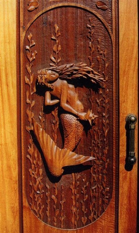 Hand Carved Honduran Mahogany Mermaid Front Door 4 Thick With 3