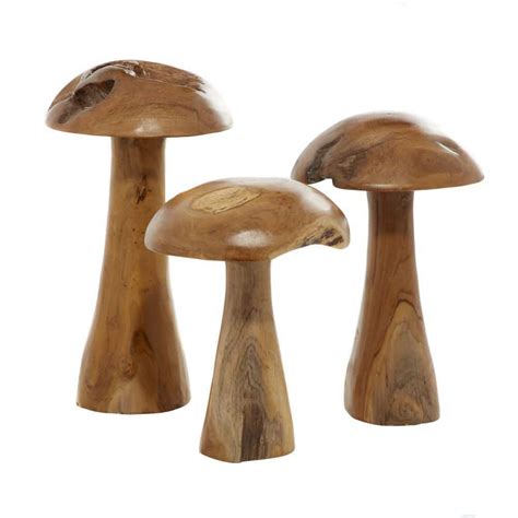 Litton Lane Brown Teak Wood Handmade Live Edge Mushroom Sculpture With