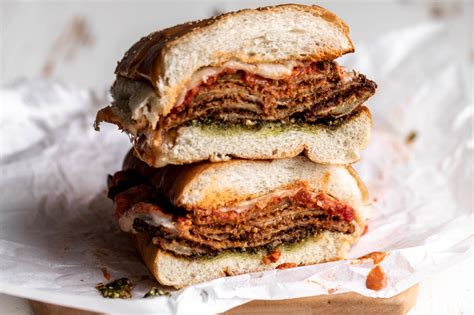 Eggplant Parmesan Sandwich Cooking With Cocktail Rings