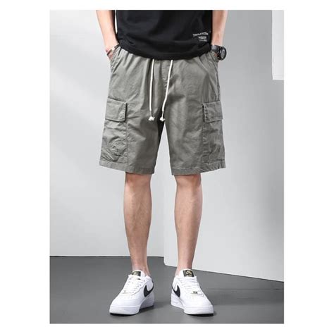 Bermuda Homme Ete Cargo En Coton Coupe Droite Taille Standard