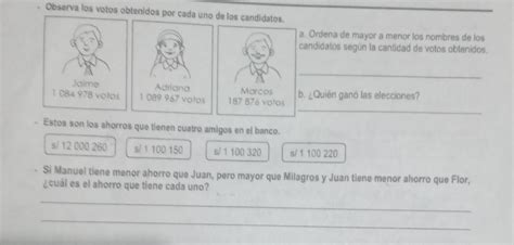 1 Observa Los Votos Obtenidos Por Cada Uno De Los Candidatos A Ordena