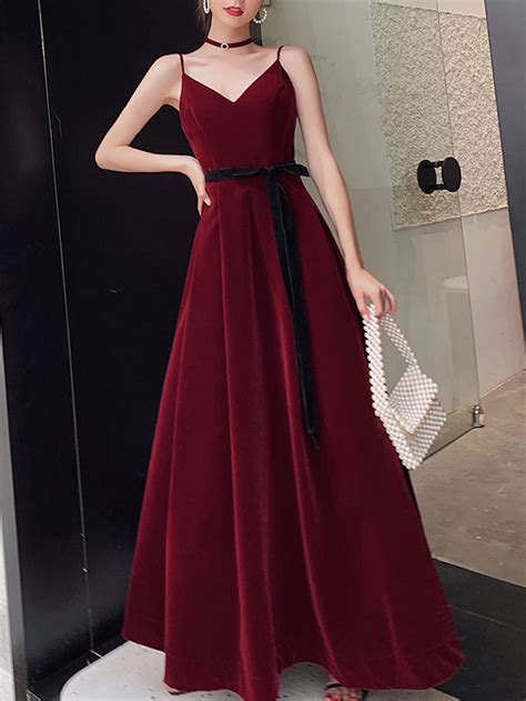 Simple Burgundy Velvet Long Prom Dresses Burgundy Long Formal Graduat