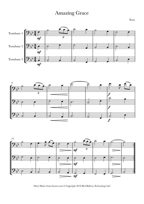 Amazing Grace Sheet Music For Trombone Trio