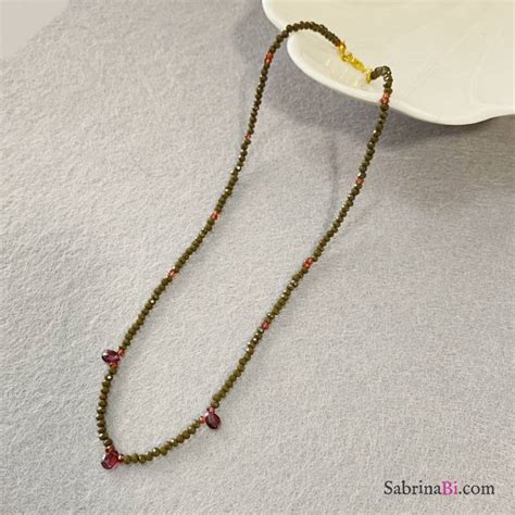 Olive Green Agate And Garnet Drops Necklace Sabrinabi Stones Sabrinabi