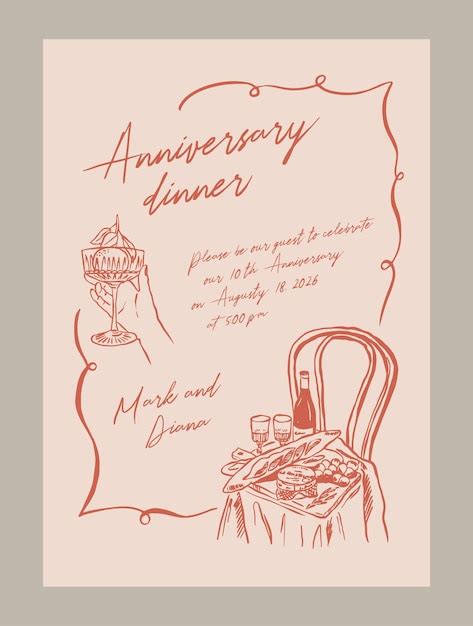 Premium Vector Elegant Anniversary Dinner Menu Template With Food And