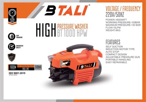 100 130 Bar Btali BT1000 Pressure Washer For Cleaning Vehicles 1600