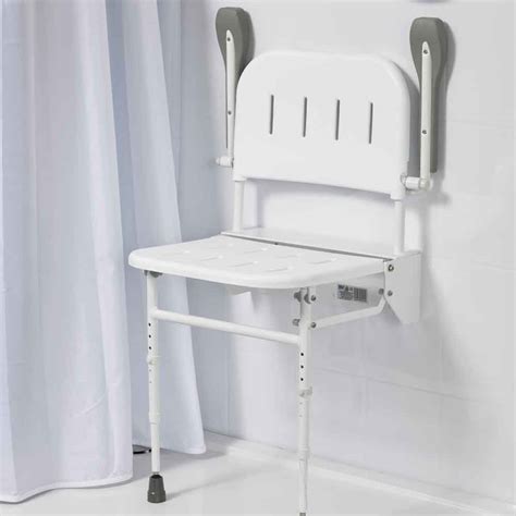 Wall Mounted Folding Shower Seat With Legs Back Arms Elderease