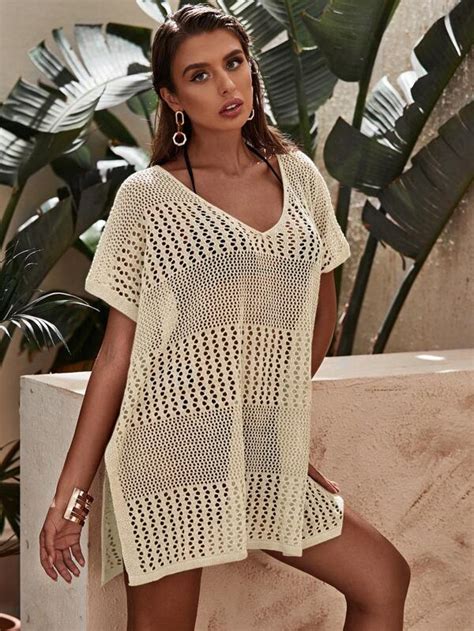 Shein Swim Bohofeel Hollow Out Split Hem Cover Up Dress Without Bikini