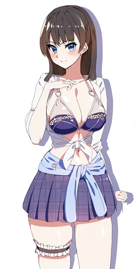 Busty Hentai 1girl Alluring Big Breasts Blue Eyes Bra Brown Hair