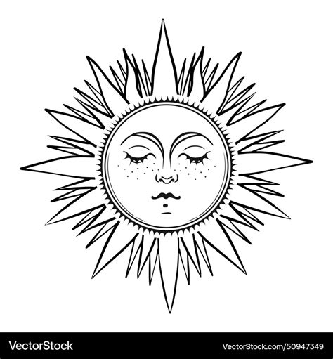 Mystical Sun With Face And Rays Celestial Vector Image