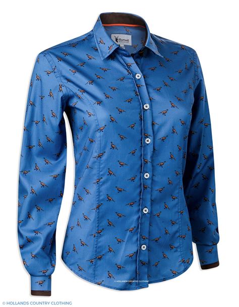 Hartwell Layla Cotton Shirt Blue With Pheasants