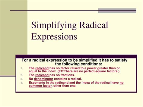 PPT - Simplifying Radical Expressions PowerPoint Presentation - ID:223344