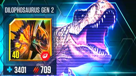 All Gen 2 Carnivores Lv 40 Dilophosaurus Gen 2 Slolo Battle Jurassic World The Game Youtube