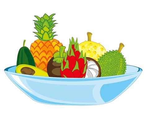 Ilustración de vector de frutas tropicales exóticas en placa Vector