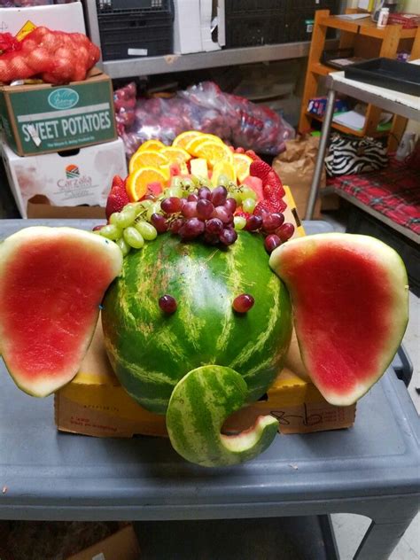 Circus Elephant Watermelon Carving And Clown Face Vegetable Platter