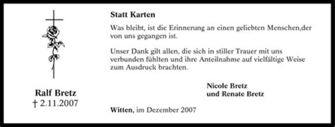 Traueranzeigen Von Ralf Bretz Trauer In Nrw De