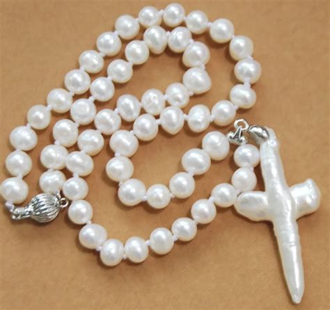 Mm Natural White Akoya Cultured Pearl Cross Pendant Necklace