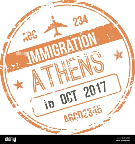 Athens Immigration Visa Stamp Isolated Vector Arrival To Greece Sign