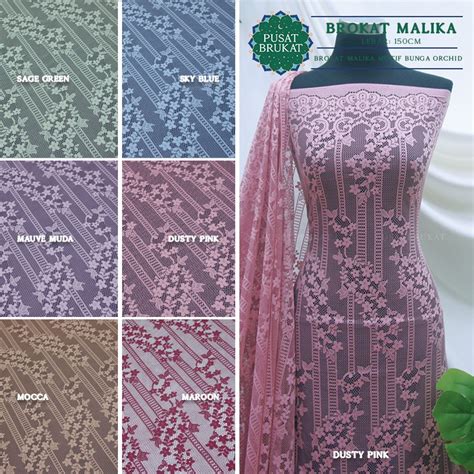 Jual Kain Kebaya Brokat Malika Lace Brukat Salur Motif Orchid Lebar