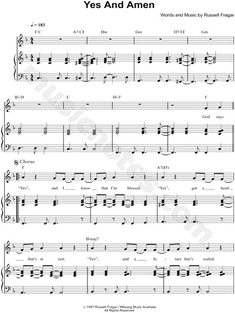 Hillsong Yes And Amen Sheet Music In F Major Transposable