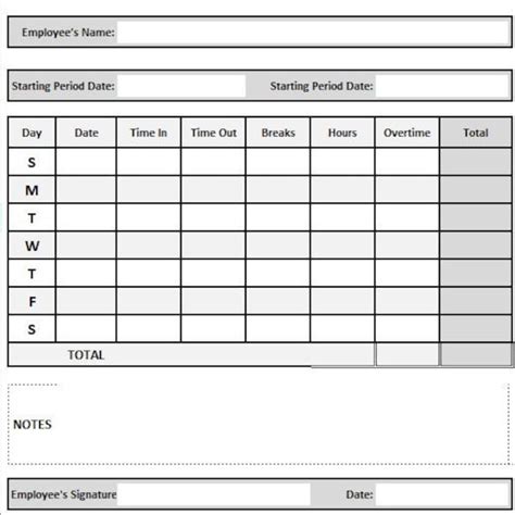 Weekly Timesheet For Employee Etsy