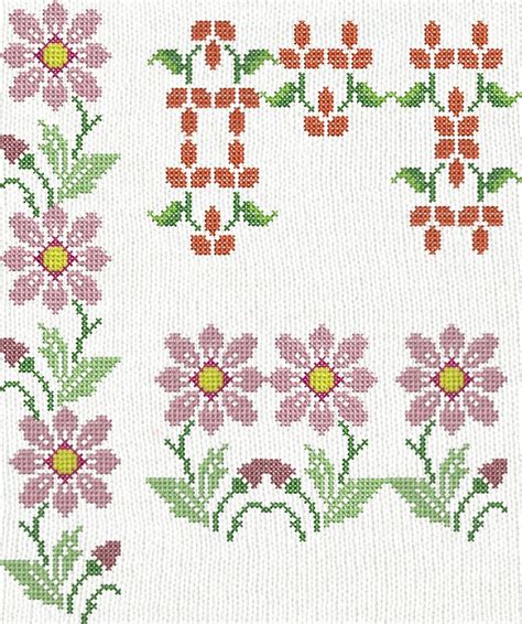 Machine Embroidery Crossstitch Flowers Collection, Flower Borders 1-5 - Etsy