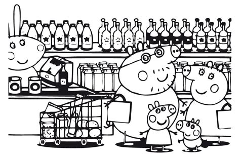 Peppa Pig E Famiglia Al Supermercato Disegno Da Colorare Gratis