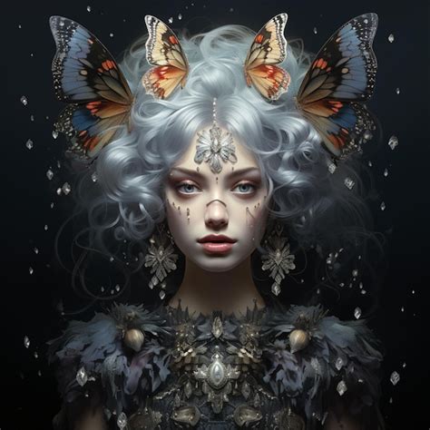 Premium Ai Image There Is A Woman With Butterflies On Her Head And A Butterfly On Her Head