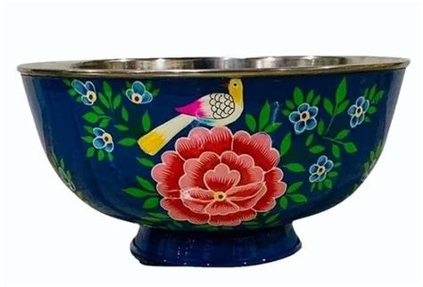 Capacity 500 Ml Blue Hand Painted Enamel Mild Steel Bowl Size Medium