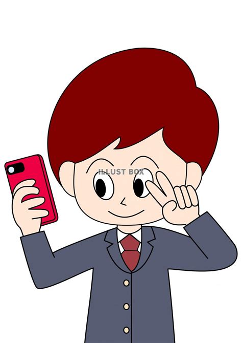 無料イラスト 自撮りをする男子学生