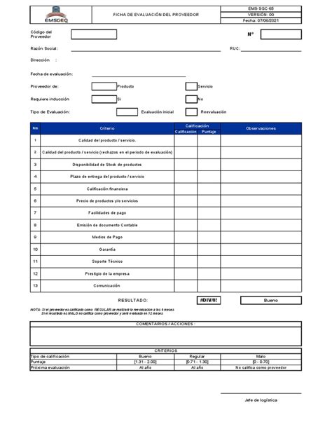 Ficha De Evaluacion De Proveedores Pdf Contabilidad Business