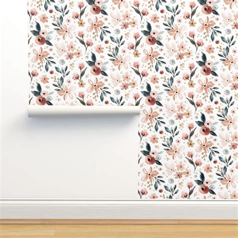 Blush Pink Floral Jumbo On White Wallpaper Spoonflower