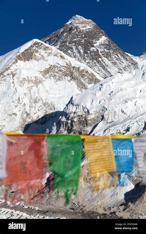 View Of Mount Everest With Buddhist Prayer Flags From Kala Patthar Way