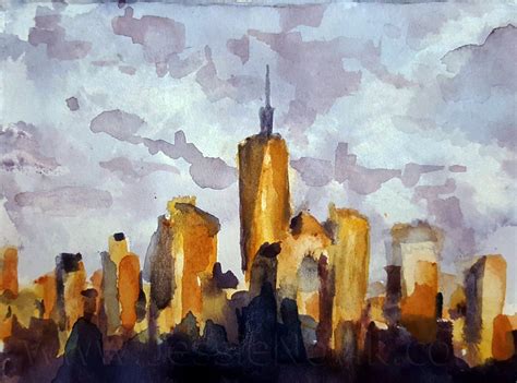 Manhattan Watercolor Nyc Print New York City Painting Urban Etsy