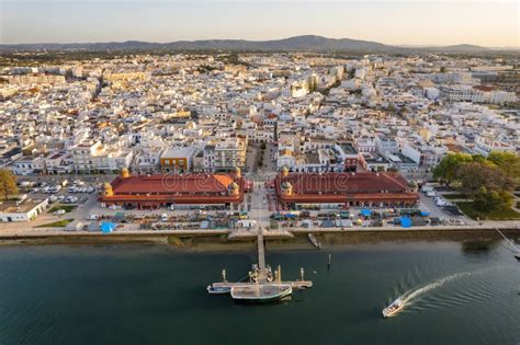 Aerial View Of The Olhao Cityscape At Sunrise Algarve Region Portugal