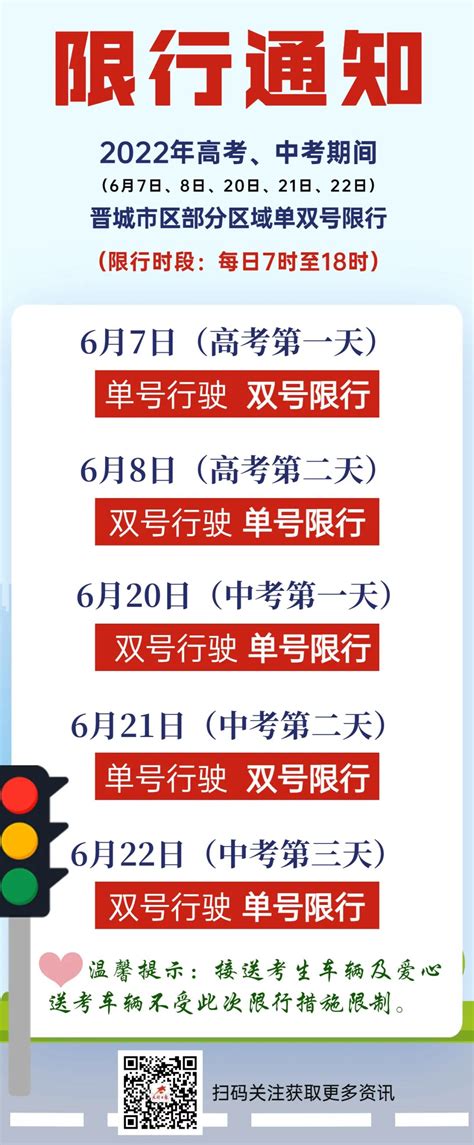 关于2022年高、中考期间对市区部分区域实行机动车限行措施的通告 晋城市人民政府